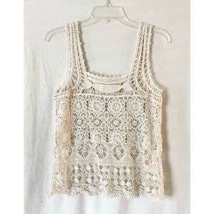 FOREVER 21 White Floral Crochet Tank Top - Small